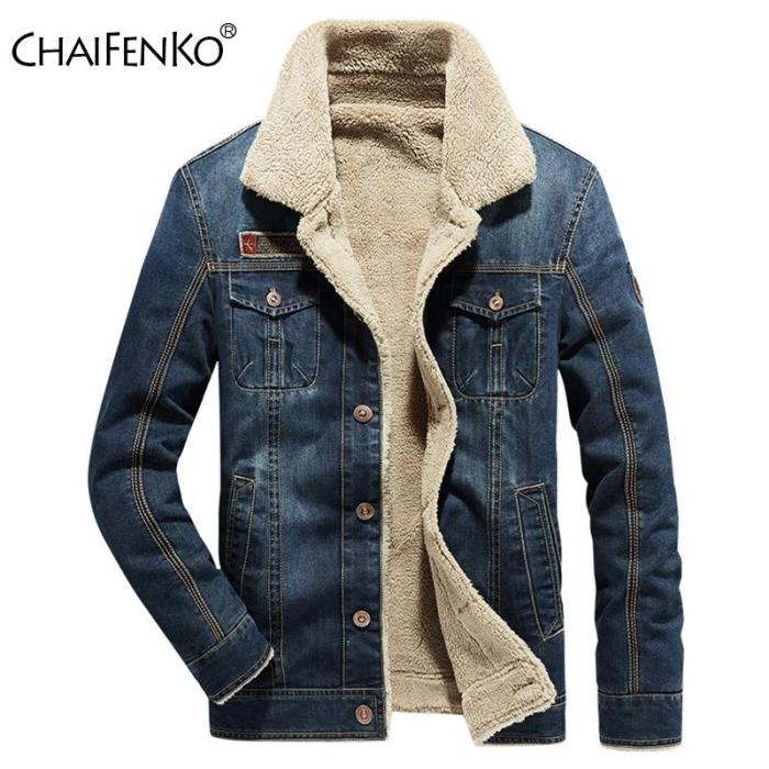 Chaifenko Men'S Winter Warm Brand Casual Denim Jacket Parkas Men Windproof Fleece Thick Coat Men Fashion Fur Collar Men Jacket