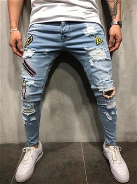 Fashion Jeans Men Pants Men Skinny Embroidery Streetwear Ripped Man Slim Fit  Zipper Hip Hop Harajuku Male Jeans Homme Denim