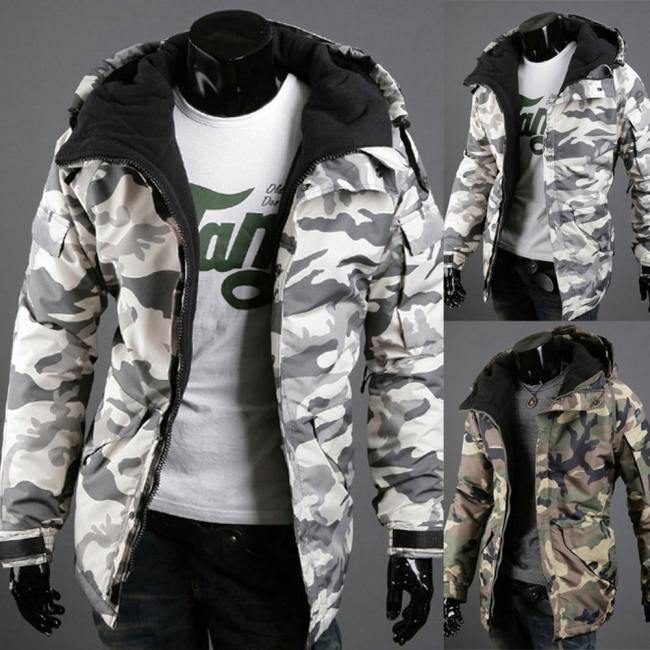 Winter Warm Men Jacket Coat Thicken Camouflage Print Pocket Jacket Zipper Long Sleeve Coat For Men'S Clothing Winter Jacket