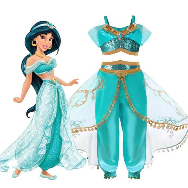 Kids Girls Aladdin'S Lamp Princess Jasmine Dress Party Cosplay Costume