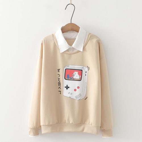 Game Console Print Fake Two-Piece Sweatshirt