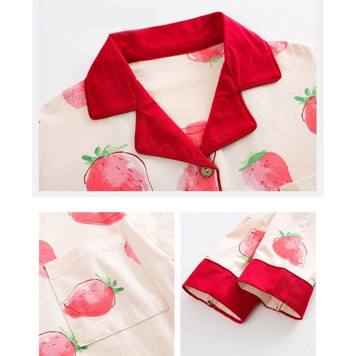 Sweet Strawberry Print Pajama 7 Pieces Set