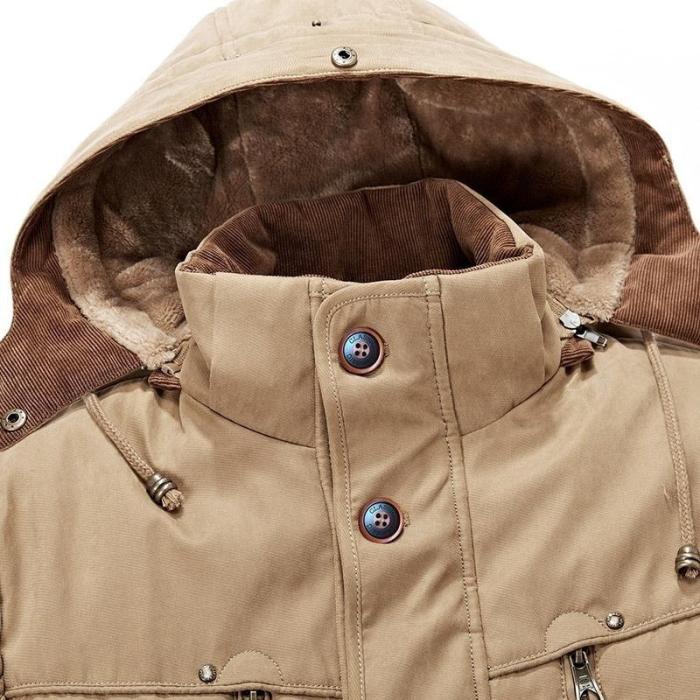 Men Winter Fleece Hooded Warm Jacket Thicken Parkas