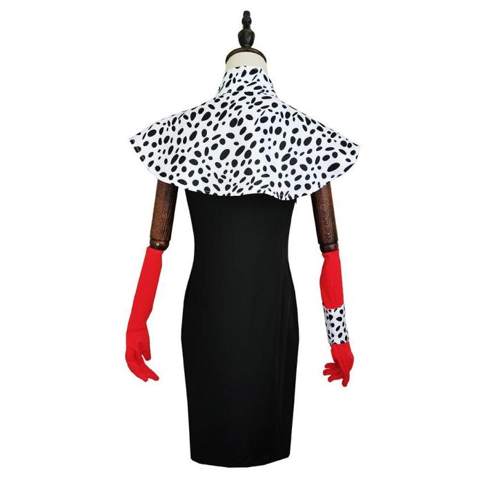 Cruella De Vil Print Dress Outfits Halloween Carnival Suit Cosplay Costume