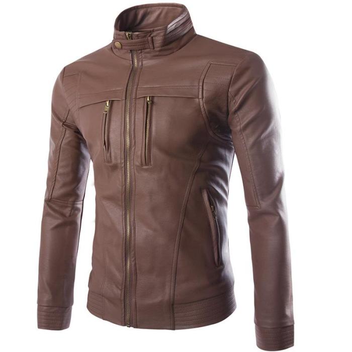 Stand Collar Zipper Casual Faux Leather Jacket