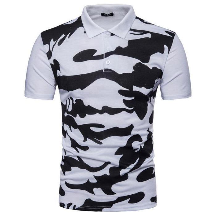 Men'S Camouflage Spilce Color Casual Lapel Polo Shirt