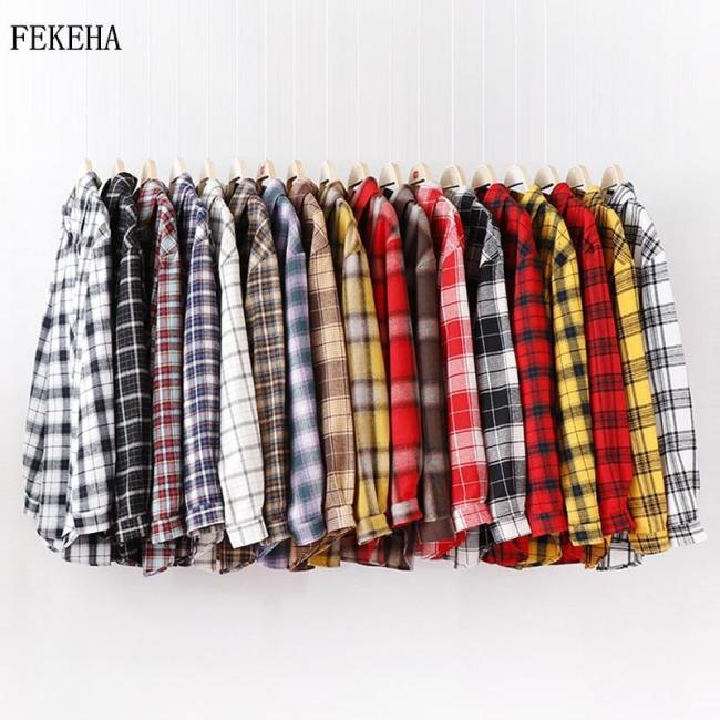 Fashion Women Plaid Shirt Chic Checked Blouse Long Sleeve Female Casual Print Shirts Loose Cotton Tops Blusas Spring S