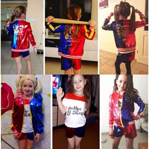 Kids Girls Harley Quinn Shirt Jacket Pants Full Set Cosplay Costumes