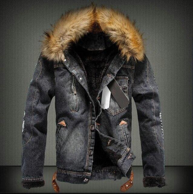 Winter Mens Denim Fleece Jackets Wool Liner Coats