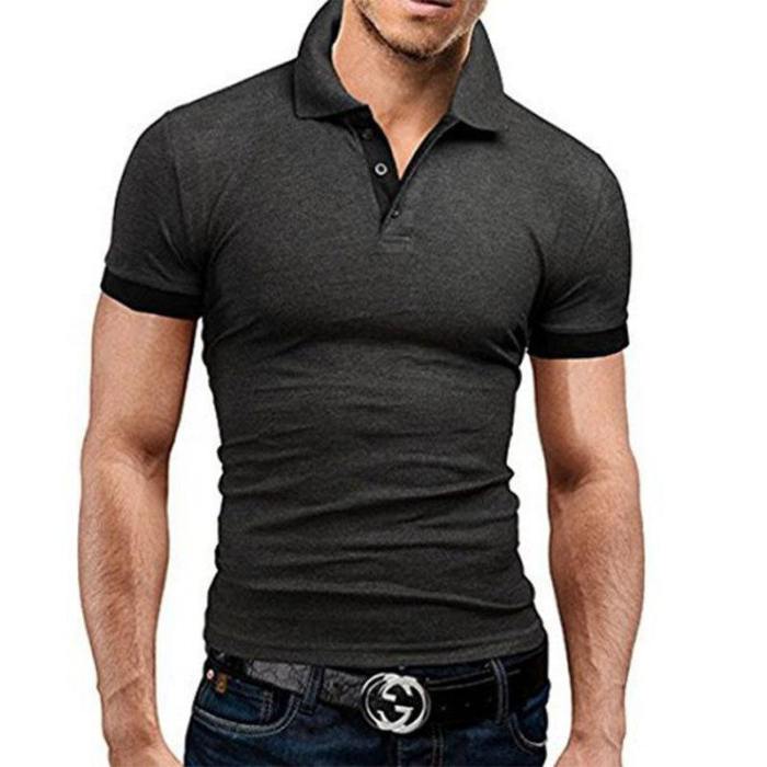 Men'S Short Sleeve Solid Color Casual Fashion Stitching Polo Shirt