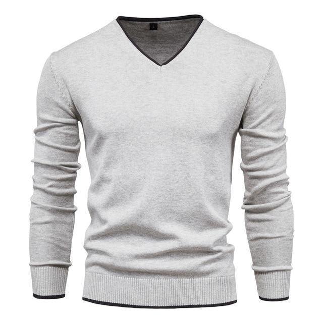 100% Cotton Pullover V-Neck Men'S Sweater Solid Color Long Sleeve Autumn Slim Sweaters Men Casual Pull Men Clothing