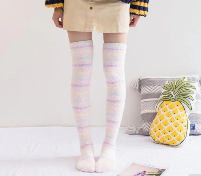 Fuzzy Striped Thigh Highs
