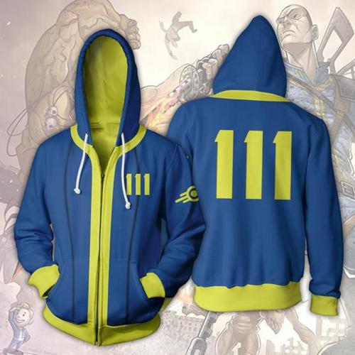 Fallout 4 Game Nate Vault 111 Blue Uniform Cosplay Unisex 3D Printed Hoodie Sweatshirt Jacket With Zipper