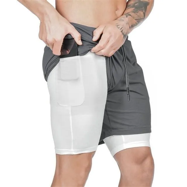 Men 2 In 1 Running Shorts Jogging Gym Fitness Training Quick Dry Beach