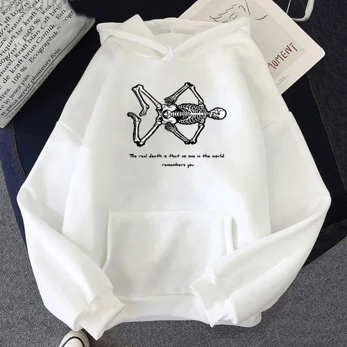 Halloween Oversize Sweatshirt Skull Funny Cartons Print Girls Loose Casual Vintage Hoodie
