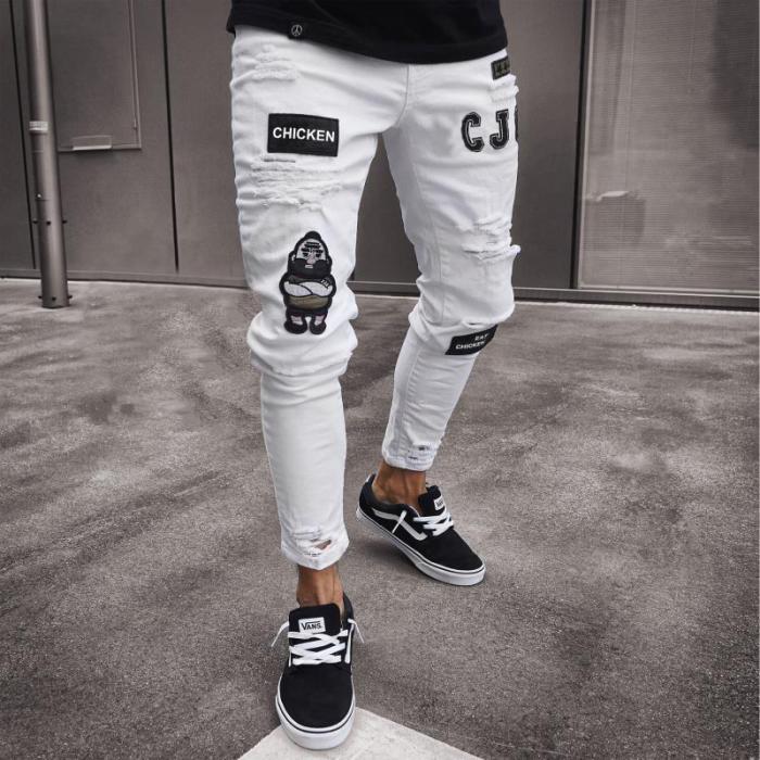 Men Stretchy Ripped Jeans Streetwear Pencil Denim Jeans