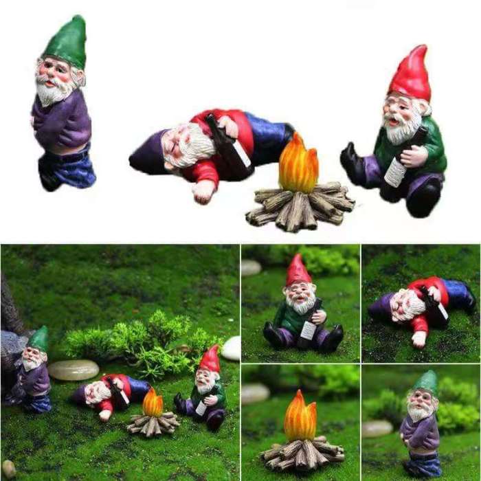 Garden Drunk Santa Claus Gnomes Miniature Ornaments Statues Set Decor