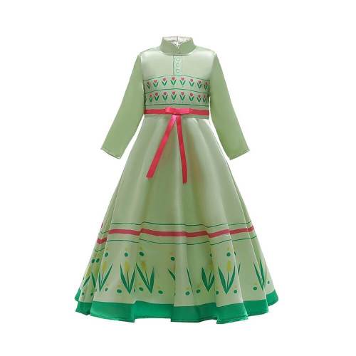 Frozen Kids Girls Princess Anna Green Dress Halloween Cosplay Costume