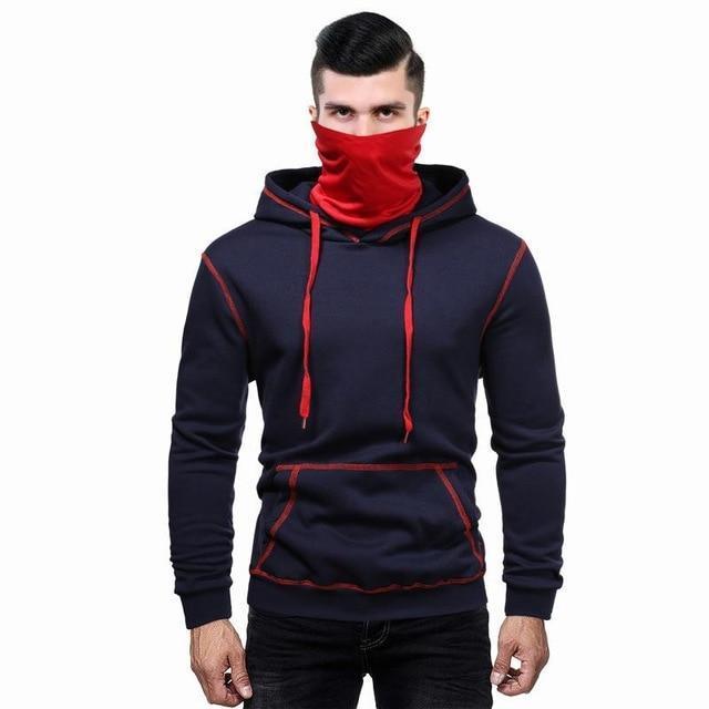 Men'S Casual Hoodie With Face Mask Turtleneck Pullover Sweatshirt