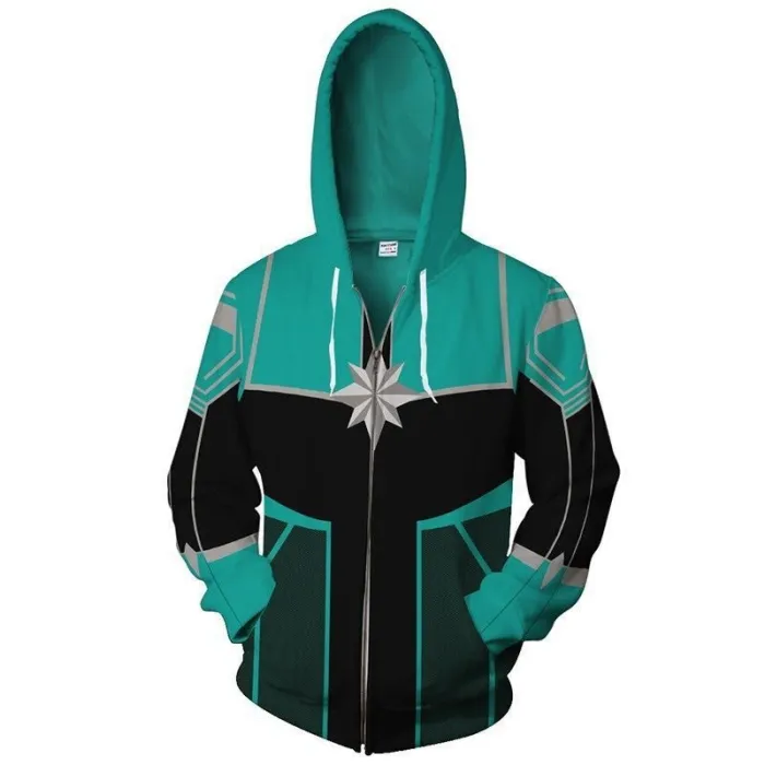 Captain Marvel Anime Style 6 Green Cosplay Unisex 3D Printed Hoodie Sweatshirt Jacket With Zipper