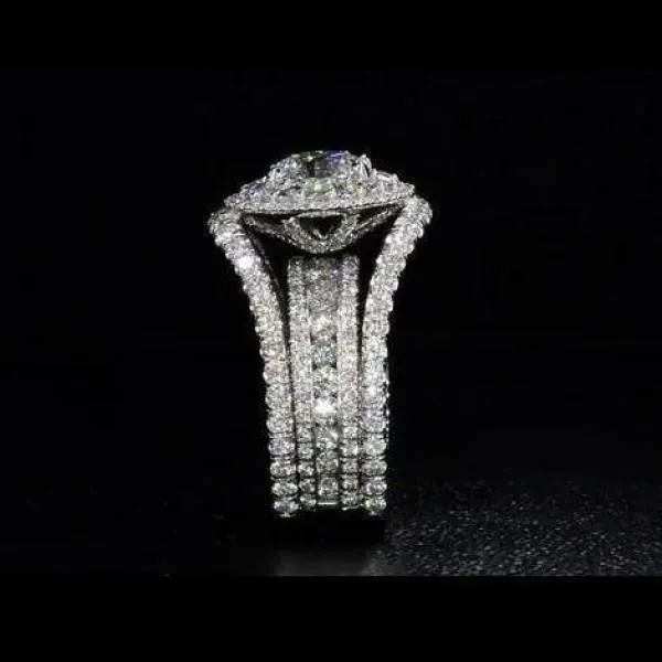 4.7 Ct Handmade Round Cut Double Halo Interchangeable Sterling Silver Ring Set