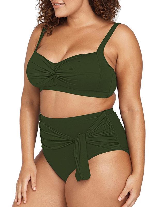 Sexy Plus Size Bathing Suits Twist Front High Waisted Bikini Set
