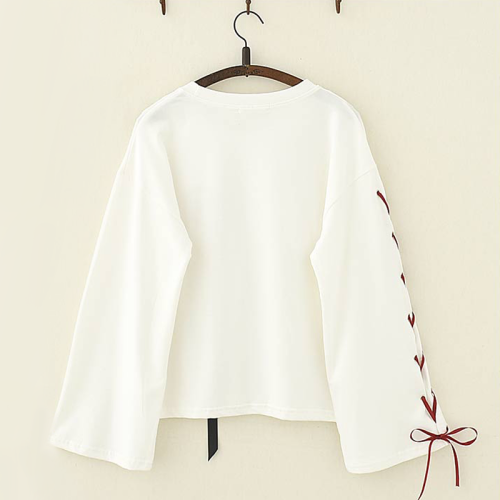 Harajuku Lucky Fan Embroidery Strappy Sleeves Top