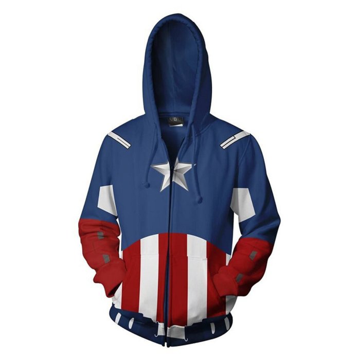 Captain America Movie Style 3 Cosplay Unisex 3D Printed Hoodie Sweatshirt Jacket With Zipper