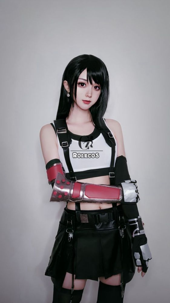 Rolecos Final Fantasy Vii Tifa Cosplay Costume Ff7 Remake Game Cosplay Costume Halloween Sexy Overalls Skirt Gloves Stokings