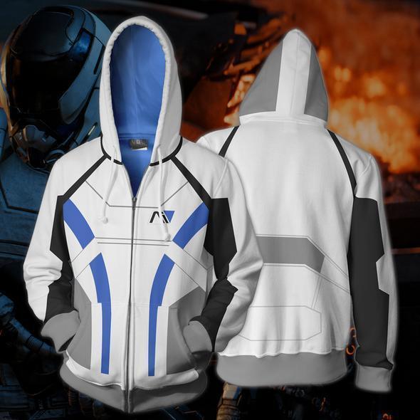 Mass Effect Game Tempest Sara Scott Ryder White Cosplay Unisex 3D Printed Hoodie Sweatshirt Jacket With Zipper