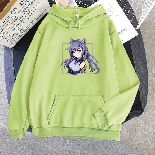 Keqing Hoodie Genshin Impact Oversize Sweatshirt Kawaii Aesthetic Printed Pullovers Korean Top