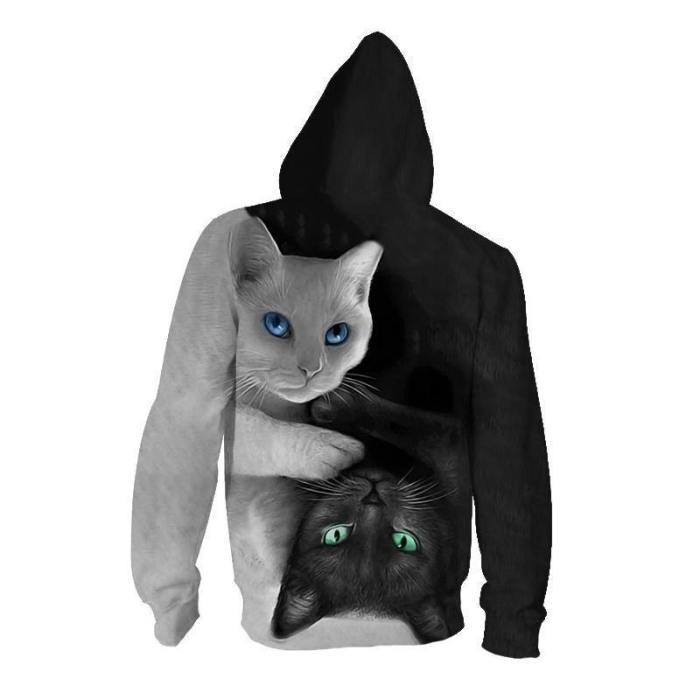 Long Sleeve Yin Yang Cat Hoodie Cool Crazy Pattern 3D Painted Cat Sweatshirt