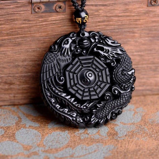 Black Dragon/Phoenix Obsidian Amulet