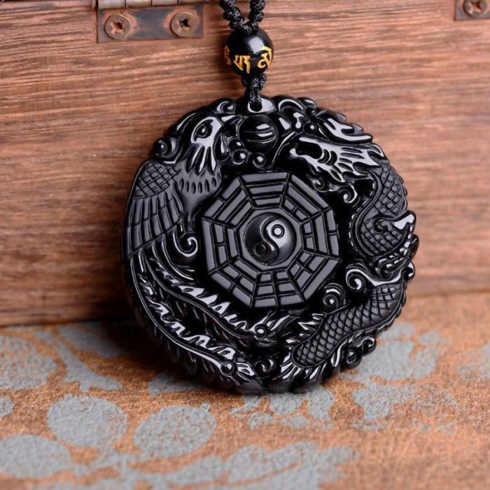 Black Dragon/Phoenix Obsidian Amulet