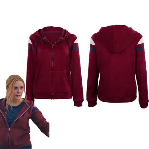 Wandavision-Scarlet Witch Hoodie Zip Up Jacket Coat Halloween Carnival Suit Cosplay Costume