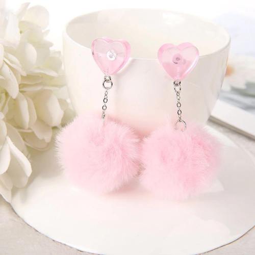 Multicolor Fluffy Pom Pom Heart Earrings