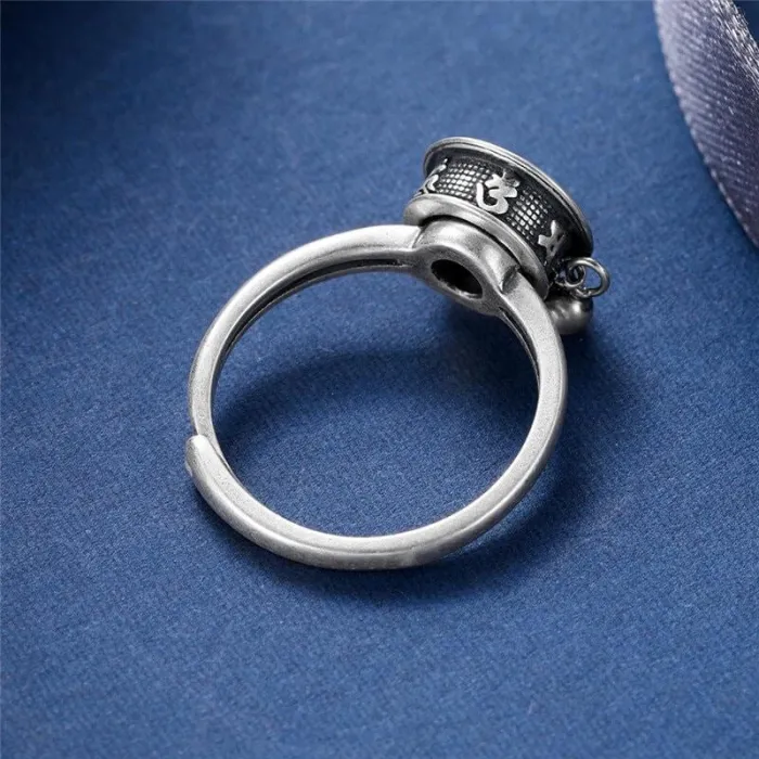 Spinning Buddhist Mantra Ring With Tibetan Prayer Roll - 925 Sterling Silver