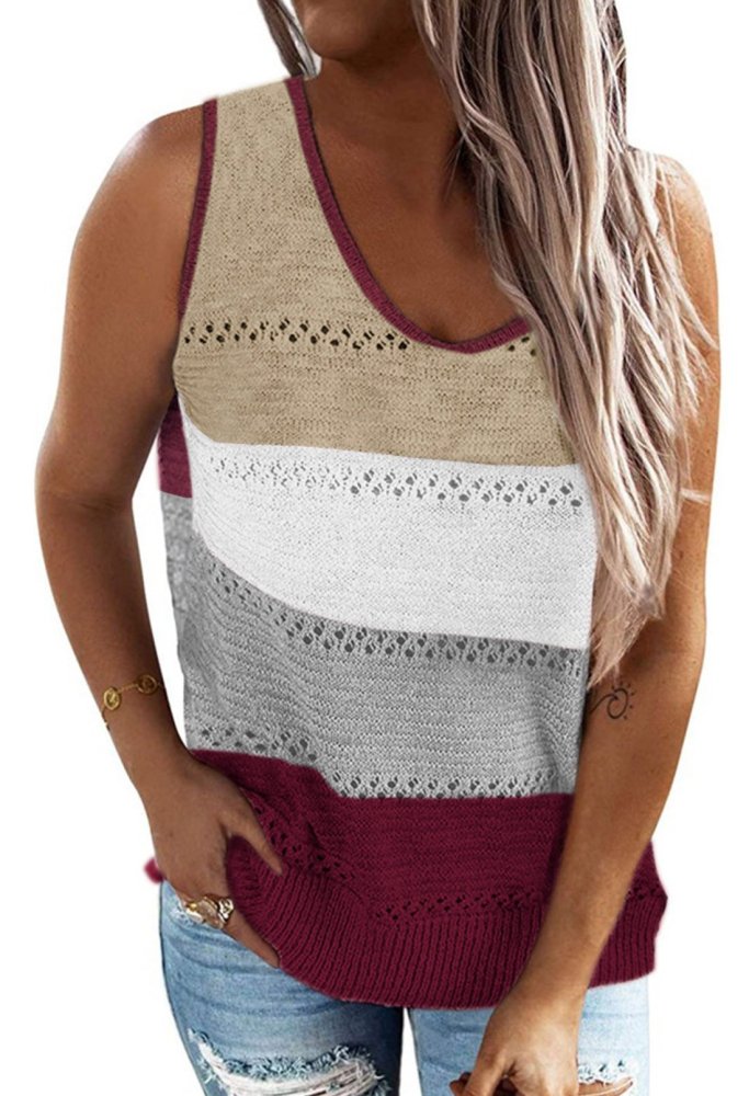 Women'S Patchwork Hollow Out Crochet Sweater Vest