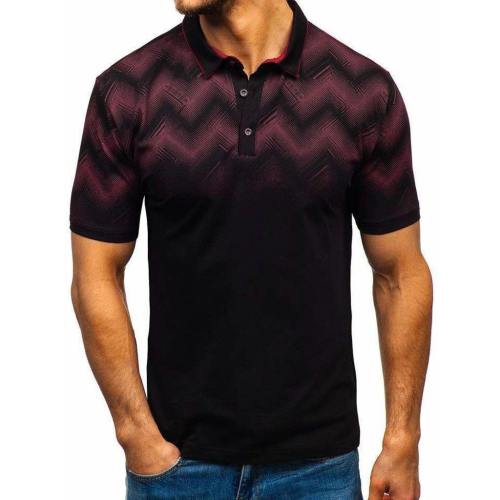 Men'S 3D Gradient Printed Lapel Short Sleeve Polo Shirt