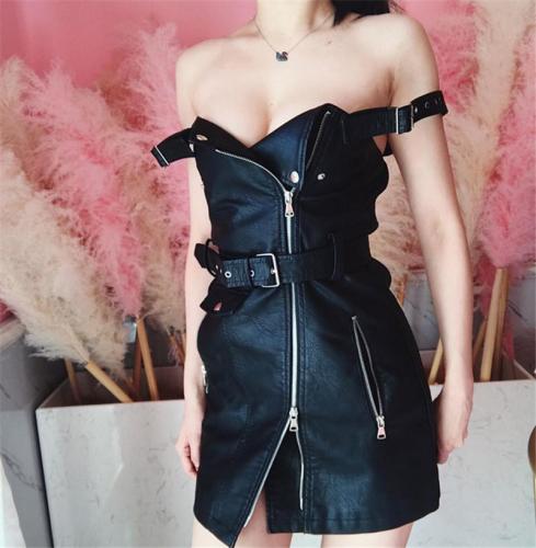 Buckled Leather Zipper Dress