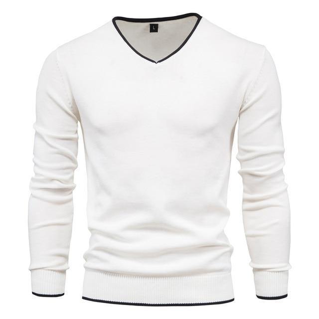 100% Cotton Pullover V-Neck Men'S Sweater Solid Color Long Sleeve Autumn Slim Sweaters Men Casual Pull Men Clothing