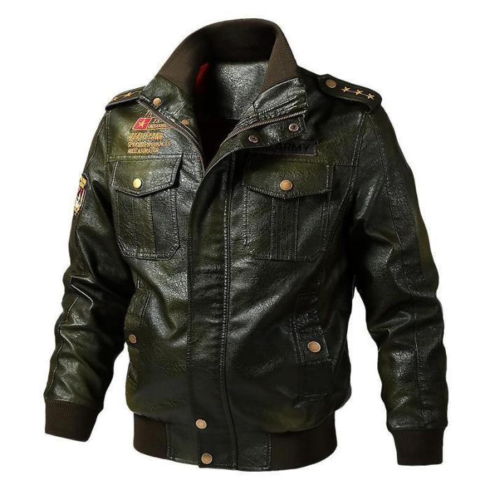 Men Faux Leather Windproof Military Army Jacket