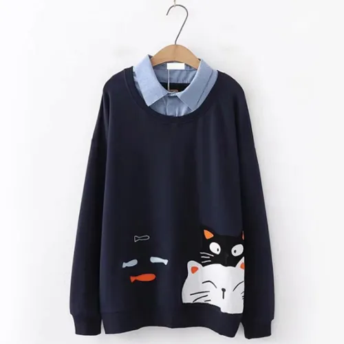 Cat Fish Fake Two-Piece Sweatshirt