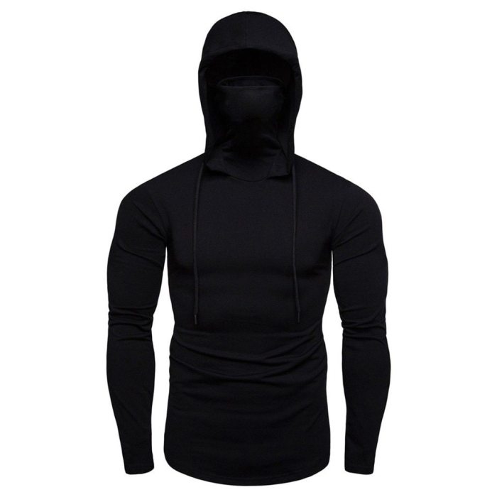 Mens Gym Thin Hoodie Long Sleeve With Mask Sweatshirt