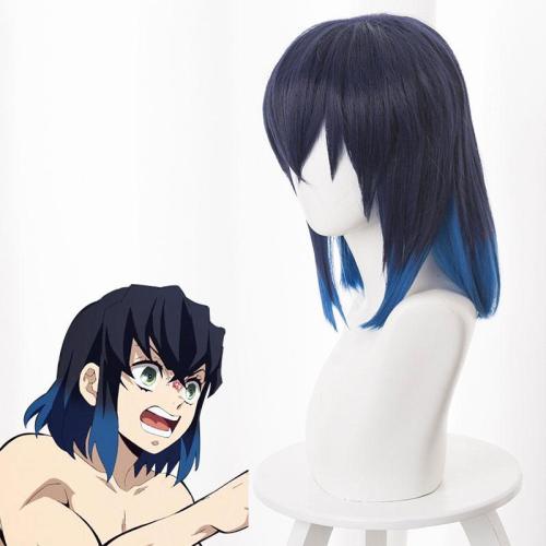 Demon Slayer Kimetsu No Yaiba Inosuke Hashibira Blue Black Cosplay Wig