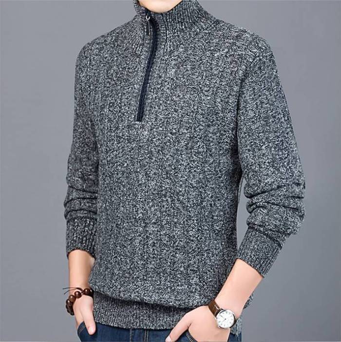 Mens Stand Collar Sweater Casual Pullover Warm Cardigan