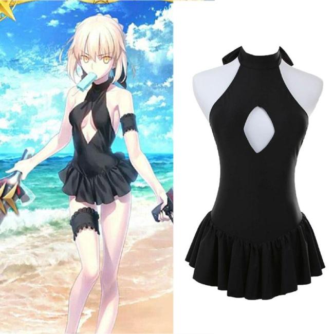 Japanese Anime My King Cos Dead Pool Water Black Swimsuit Baby Neck Openwork Dress Black Halter Dress With Neck Suit Swimsuit