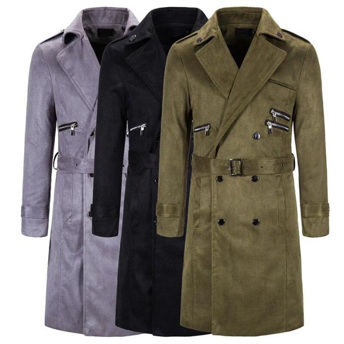Men'S Long Trench Coat Belted Woolen Coat Charming Vintage British Style
