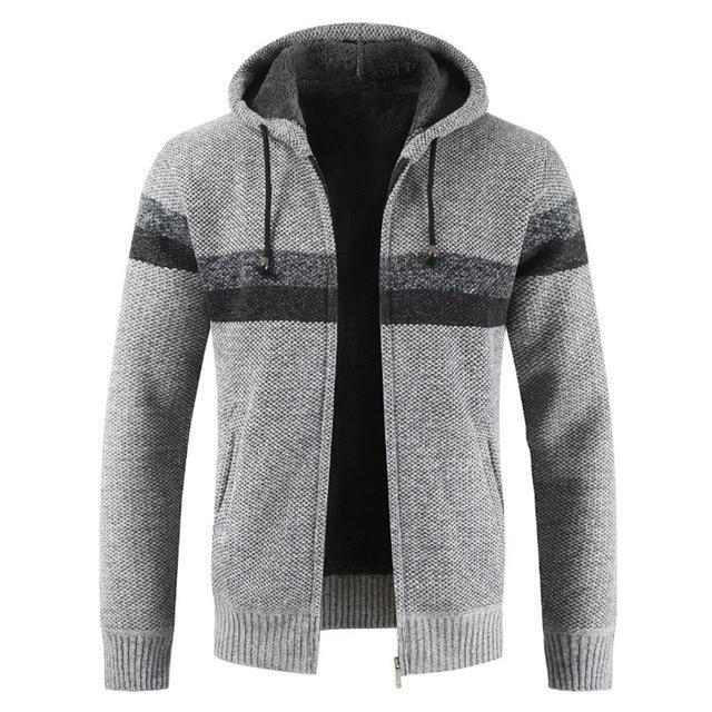 Men Wool Liner Zipper Fleece Coats Thick Warm Hooded Cardigan