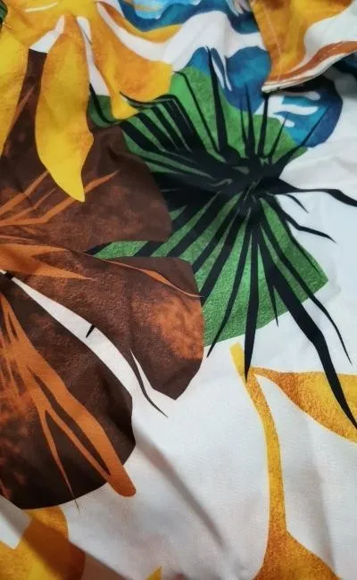 Men Plant & Leaf Striped Patchwork Casual Holiday Curved Hem Shirt